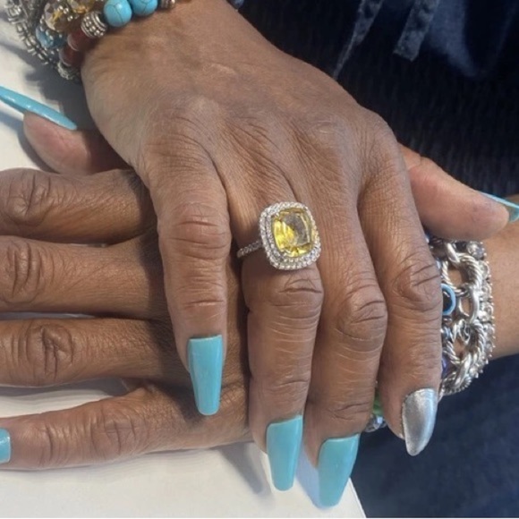 New Women’s 925 Silver Luxury Citrine Diamond Ring - Picture 6 of 6